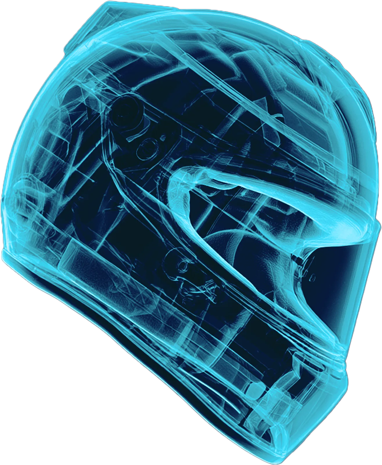 X-ray render of a racing helmet